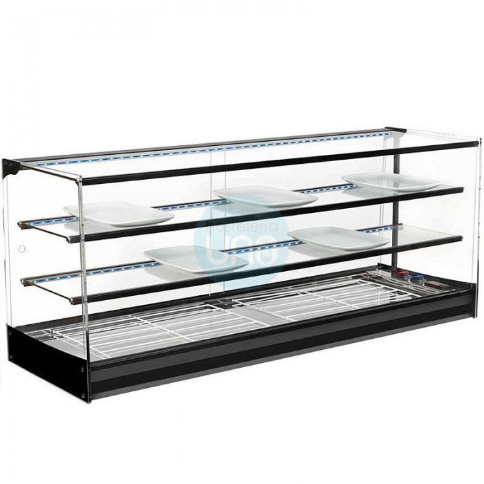 Vitrina Tapas Refrigerada, Motor Externo, 1,5 Metros, 3 Alturas, 2 Estantes, Cristal Recto, Puertas Correderas, LED, VGFR150ER2 Vitrina Tapas Refrigerada, Motor Externo, 1,5 Metros, 3 Alturas, 2 Estantes, Cristal Recto, Puertas Correderas, LED, VGFR150ER2