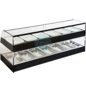 Vitrina Tapas Refrigerada, Motor Externo, 1,9 Metros, 10 Cubetas, 2 Alturas, Cristal Recto, Puertas Correderas, LED, VGDBF10