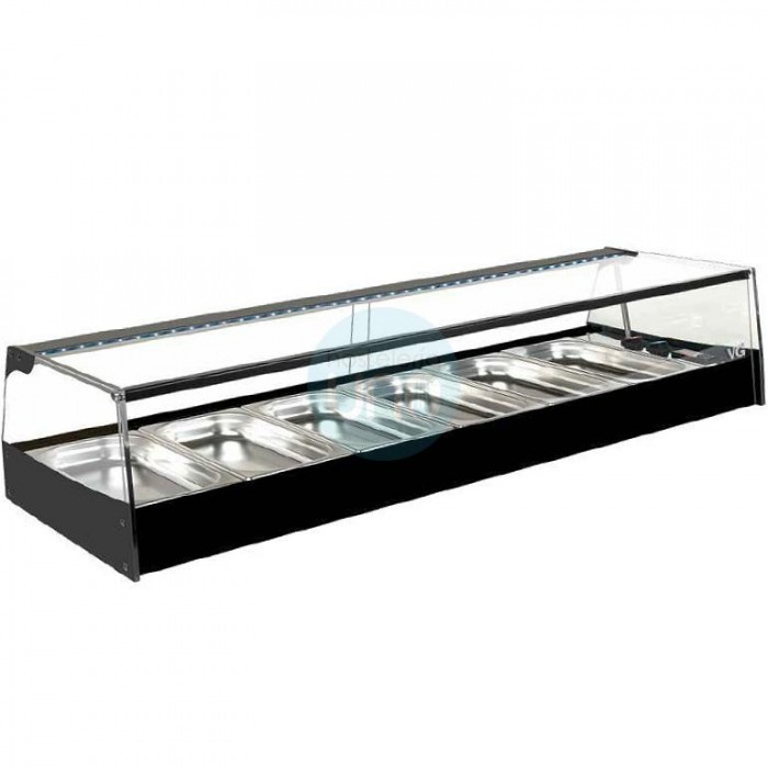 Vitrina Tapas Refrigerada, Motor Externo, 1,5 Metros, 8 Cubetas, Cristal Recto, Puertas Correderas, LED, VGT8