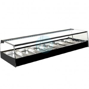 Vitrina Tapas Refrigerada, Motor Externo, 1,9 Metros, 10 Cubetas, Cristal Recto, Puertas Correderas, LED, VGT10