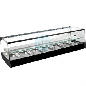 Vitrina Tapas Refrigerada, Motor Externo, 1,5 Metros, 8 Cubetas, Estante, Cristal Recto, Puertas Correderas, LED, VGT8E
