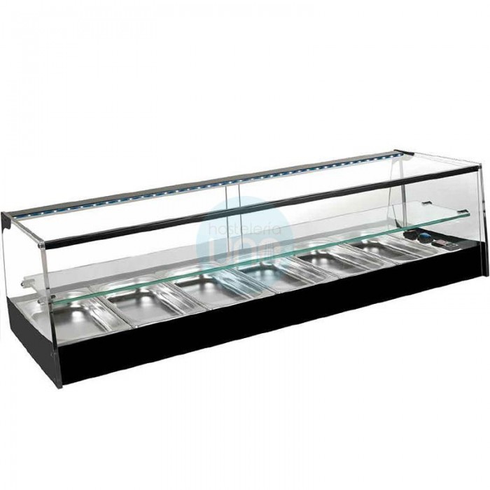 Vitrina Tapas Refrigerada, Motor Externo, 1,5 Metros, 8 Cubetas, Estante, Cristal Recto, Puertas Correderas, LED, VGT8E Vitrina Tapas Refrigerada, Motor Externo, 1,5 Metros, 8 Cubetas, Estante, Cristal Recto, Puertas Correderas, LED, VGT8E