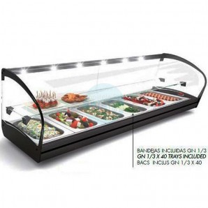 Vitrina Refrigerada para Tapas, Motor Externo, 8 Cubetas, 1,5 Metros, 1 Estante, Cristal Curvado, SAYL