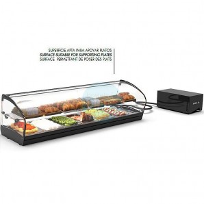 Vitrina Refrigerada para Tapas, Motor Externo, 6 Cubetas, 1,2 Metros, 1 Estante, Puertas Correderas, Cristal Curvado, SAYL