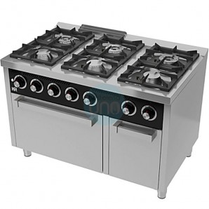 Cocina a Gas con Horno a Gas, 6 Fuegos, 120 cm Ancho, Fondo 75 cm, HR Fainca HRC6F750H