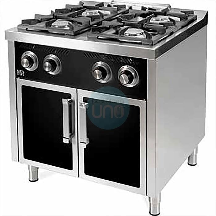 Cocina a Gas con Puertas Negras, 4 Fuegos, 80 cm Ancho, Fondo 75 cm, HR Fainca HRC4F750EP Cocina a Gas con Puertas Negras, 4 Fuegos, 80 cm Ancho, Fondo 75 cm, HR Fainca HRC4F750EP