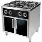 Cocina a Gas con Puertas Negras, 4 Fuegos, 80 cm Ancho, Fondo 75 cm, HR Fainca HRC4F750EP