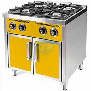 Cocina a Gas Amarilla con Puertas, 4 Fuegos, 80 cm Ancho, Fondo 75 cm, HR Fainca HRC4F750EPA