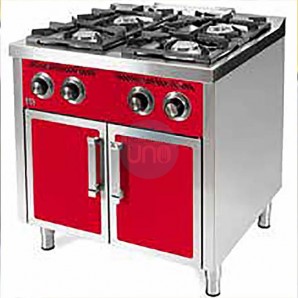 Cocina a Gas Roja con Puertas, 4 Fuegos, 80 cm Ancho, Fondo 75 cm, HR Fainca HRC4F750EPR