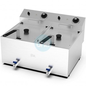 Freidora Eléctrica Sobremesa, 8+8 Litros Cuba Doble, Grifo Vaciado, HR Fainca HRFD8L8LC