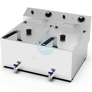 Freidora Eléctrica Sobremesa, 10+10 Litros Cuba Doble, Grifo de Vaciado, HR Fainca HRFD10L10LC