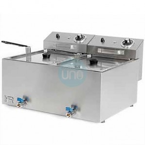 Freidora Eléctrica Sobremesa, 10+10 Litros Cuba Doble, Grifo de Vaciado, HR Fainca HRFD10L10LC