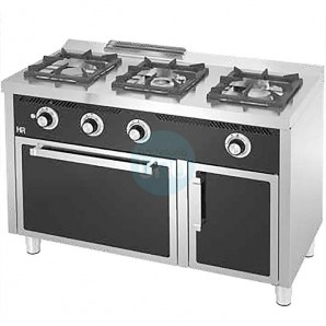 Cocina a Gas 3 Fuegos, con Horno Gas, 1,2 Metros Ancho, Fondo 60 cm, Frontal Negro, HR Fainca HRC3F600H