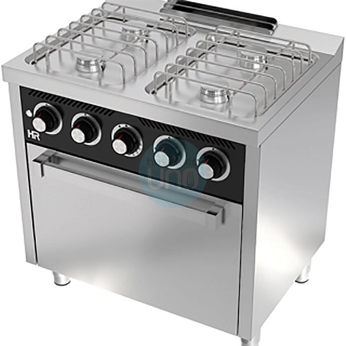 Cocina a Gas con Horno a Gas, 4 Fuegos, 80 cm Ancho, Fondo 60 cm, HR Fainca HRCB4F600H