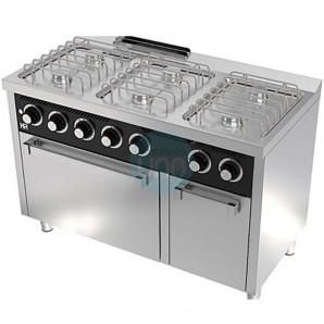 Cocina a Gas con Horno a Gas, 6 Fuegos, 1,2 Metros Ancho, Fondo 60 cm, HR Fainca HRCB6F600H