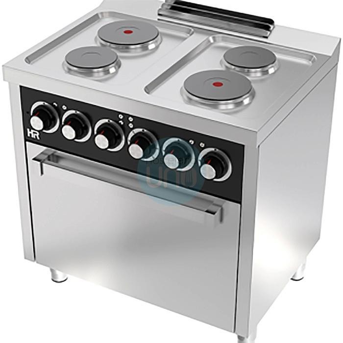 Cocina Eléctrica con Horno Eléctrico, Trifásica, 4 Placas, 80 cm Ancho, Fondo 60 cm, HR Fainca HRCE4P600H