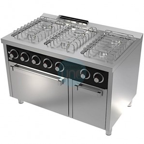 Cocina a Gas con Horno Eléctrico Trifásico, 6 Fuegos, 1,2 Metros Ancho, Fondo 75 cm, HR Fainca HRB6F750HE