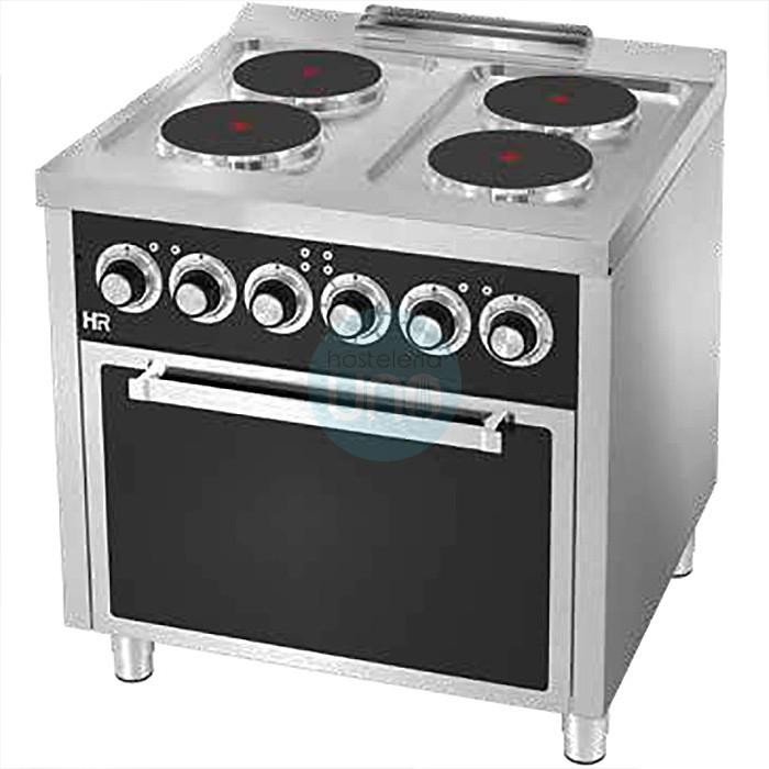 Cocina Eléctrica con Horno Eléctrico, Trifásica, 4 Placas, 80 cm Ancho, Fondo 75 cm, Gratinador, HR Fainca HRE4P750H