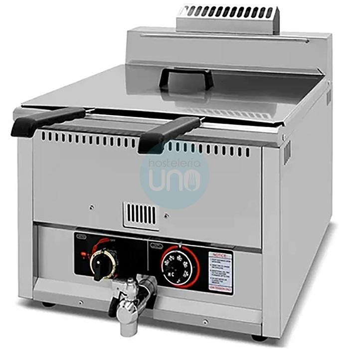 Freidora a Gas Sobremesa, 1 Cuba Doble Cesta 17 Litros, con Grifo de Vaciado, Fondo 58 cm, Eutron GF17H Freidora a Gas Sobremesa, 1 Cuba Doble Cesta 17 Litros, con Grifo de Vaciado, Fondo 58 cm, Eutron GF17H