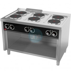 Cocina Eléctrica Trifásica, 6 Placas de Ø 22 cm, 1,2 Metros Ancho, Fondo 75 cm, de Pie con Mueble, HR Fainca CE6P750E