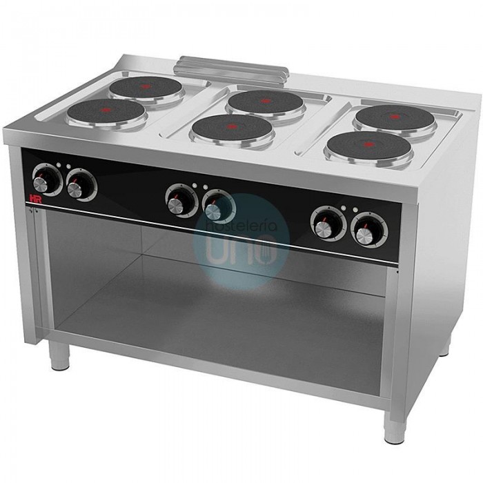 Cocina Eléctrica Trifásica, 6 Placas de Ø 22 cm, 1,2 Metros Ancho, Fondo 75 cm, de Pie con Mueble, HR Fainca CE6P750E Cocina Eléctrica Trifásica, 6 Placas de Ø 22 cm, 1,2 Metros Ancho, Fondo 75 cm, de Pie con Mueble, HR Fainca CE6P750E