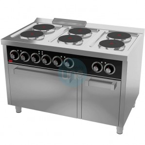 Cocina Eléctrica con Horno Eléctrico, Trifásica, 6 Placas, 1,2 Metros Ancho, Fondo 75 cm, Gratinador, HR Fainca CE6P750H