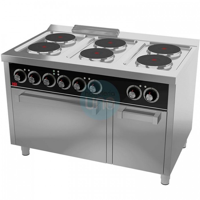 Cocina Eléctrica con Horno Eléctrico, Trifásica, 6 Placas, 1,2 Metros Ancho, Fondo 75 cm, Gratinador, HR Fainca CE6P750H Cocina Eléctrica con Horno Eléctrico, Trifásica, 6 Placas, 1,2 Metros Ancho, Fondo 75 cm, Gratinador, HR Fainca CE6P750H