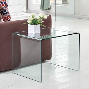 Mesa cheval (su), baja, cristal curvado, 60 x 60 cms