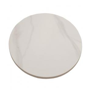 Mesa cavezzo, baja, blanca, tapa cerámica mármol blanco, 50 cms de diámetro