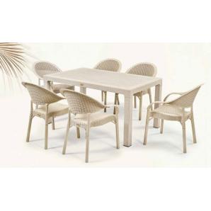 4 Sillones torremolinos, apilable, patas metálicas, polipropileno capuccino - 4 unidades