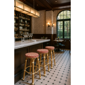 4 Taburetes garnier, apilable, aluminio, ratán beige y rojo - 4 unidades