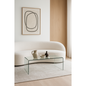 Mesa cheval (su), baja, cristal curvado, 100 x 48 cms