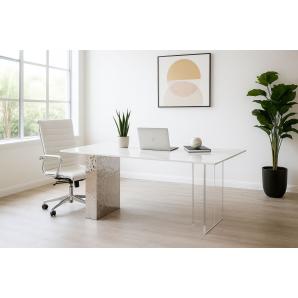 Mesa veneto, acero inoxidable, acrílico, tapa de cerámica, 160 x 90 cms