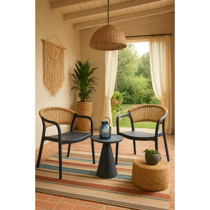 4 Sillones ibiza, apilable, tratamiento anti uv, polipropileno gris oscuro, cuerda natural - 4 unidades