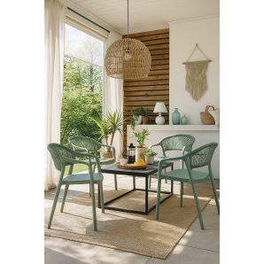 4 Sillones ibiza, apilable, tratamiento anti uv, polipropileno y cuerda verde claro - 4 unidades