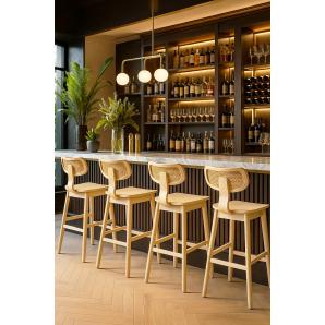 2 Taburetes corbel, madera de hevea, rejilla, acabado natural - 2 unidades