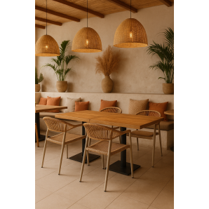 4 Sillones cannes, apilable, aluminio, asiento y respaldo de cuerda beige - 4 unidades