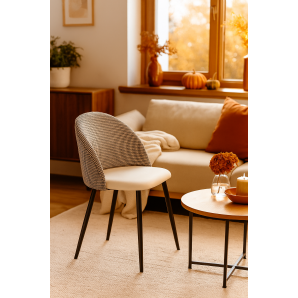 4 Sillas etna, metal negro, tapizado pata de gallo y similpiel blanca - 4 unidades