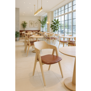 2 Sillones jarsy, madera de hevea, natural, similpiel marrón - 2 unidades