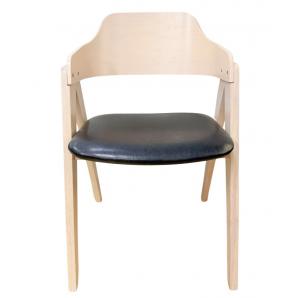 2 Sillones jarsy, madera de hevea, natural, similpiel negra - 2 unidades