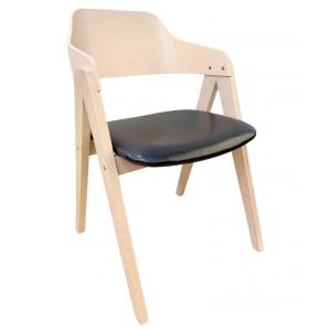2 Sillones jarsy, madera de hevea, natural, similpiel negra - 2 unidades
