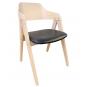 2 Sillones jarsy, madera de hevea, natural, similpiel negra - 2 unidades