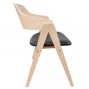 2 Sillones jarsy, madera de hevea, natural, similpiel negra - 2 unidades