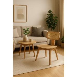 2 Sillas corbel, contrachapado de madera de hevea, rejilla, acabado natural - 2 unidades