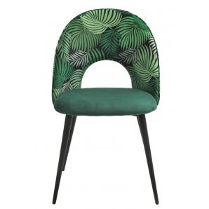 2 Sillas orquidea, metal, tapizado velvet verde con respaldo floral a juego - 2 unidades