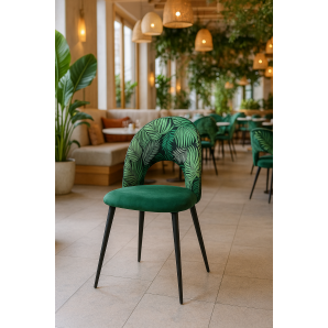 2 Sillas orquidea, metal, tapizado velvet verde con respaldo floral a juego - 2 unidades