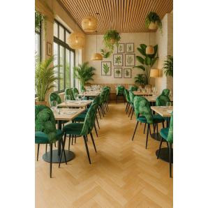 2 Sillas orquidea, metal, tapizado velvet verde con respaldo floral a juego - 2 unidades