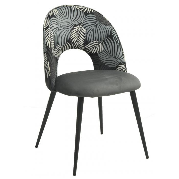 2 Sillas orquidea, metal, tapizado velvet gris con respaldo floral a juego - 2 unidades