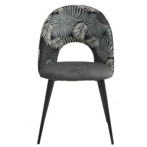 2 Sillas orquidea, metal, tapizado velvet gris con respaldo floral a juego - 2 unidades