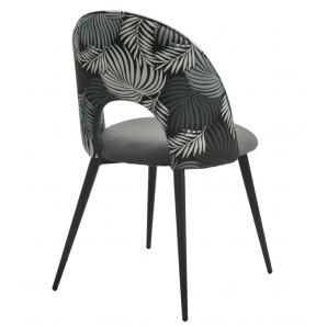 2 Sillas orquidea, metal, tapizado velvet gris con respaldo floral a juego - 2 unidades